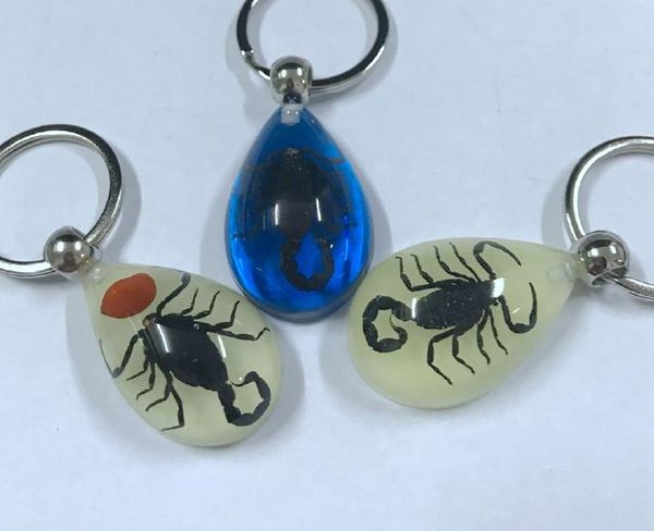 

yqtdmy 12 pcs handmade black scorpion glow blue drop keychain, Slivery;golden