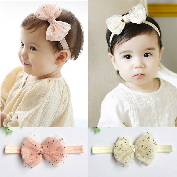 

baby kids girls bow hairband korean style princess headband turban knot head wraps children hair accessories, Slivery;white