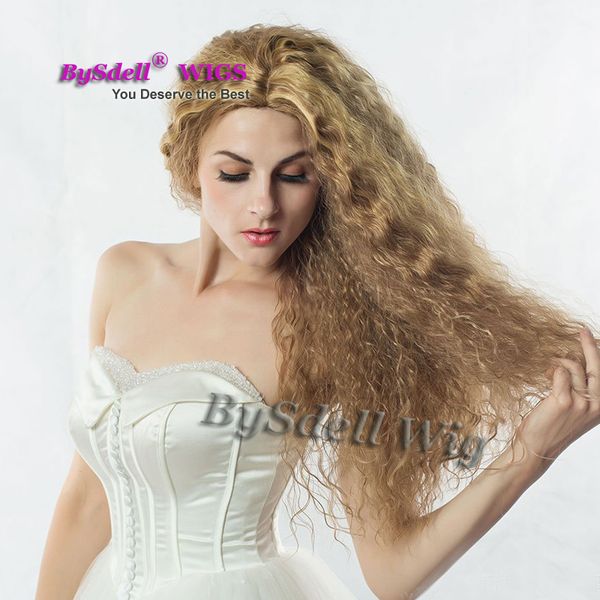 Hot Sexy Lady Brown Blonde Mix Color Kinky Curly Hair Wig Pretty