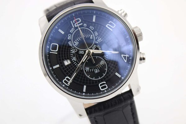 

2017 new arrival moblon quartz men's watch chronograph black dial leather band swatch, Slivery;brown