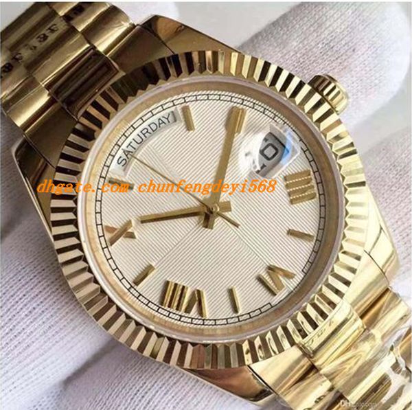 

new 18 ct gold 40mm self-winding automatic mechanical movement silver dial fluted bezel concealed folding crown clasp mens watch, Slivery;brown