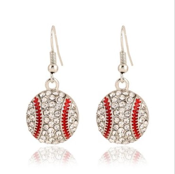 

womens sports hook earrings basketball softball baseball volleyball american football rhinestone embellished dangle earrings hanging earring, Silver