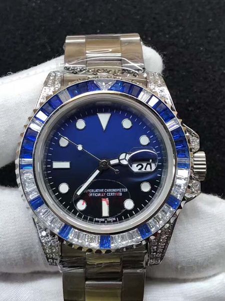 

горячий продавать продукт 116610 asia 2813 движение черный / синий циферблат 40mm кристалл алмаза ободок watchcase set оже механические авто, Slivery;brown