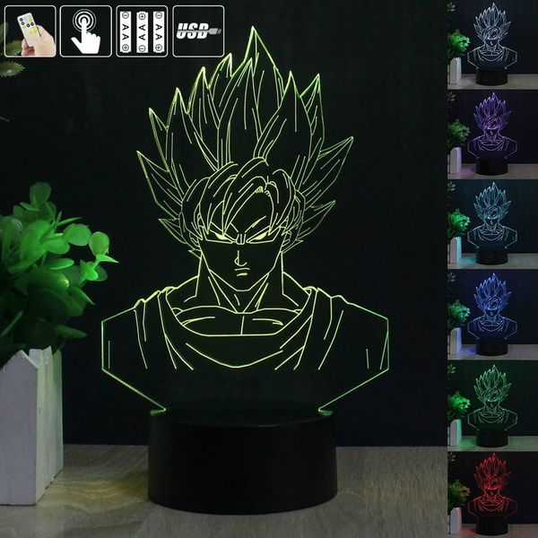 

3D Dragon Ball Z Super Saiyan Son Goku LED Night Light 7 изменение цвета красочные настольные лампы пульт