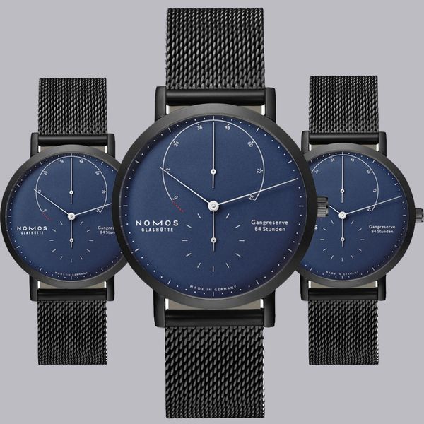 

Горячий Блюз новый NOMOS Luxury Brand дуги две иглы половина Netches кварцевые часы Простой бизнес часы мужчины военный Спорт сетка Стальные часы