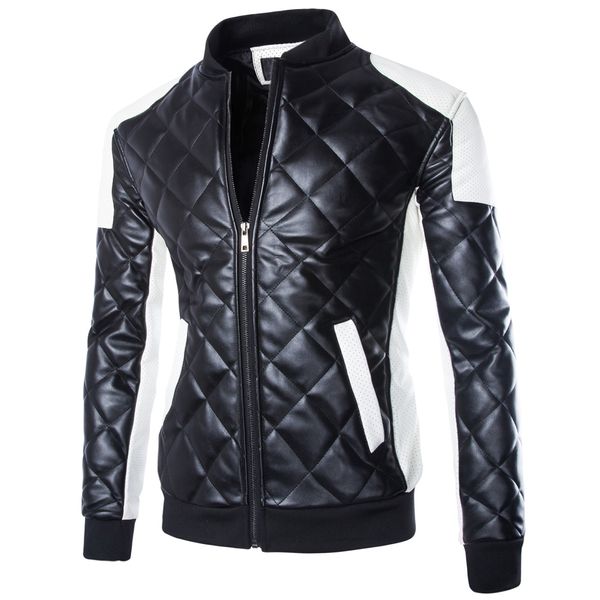 

New Men's motorcycle jackets Black White casual Collar stitching leather jacket coat Padded Coat Overcoat Parka Men Winter Coats M-5XL