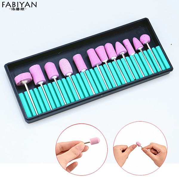 

wholesale- 12pcs stainless steel ceramic electric machine drill bits file nail art polishing grinding head manicure pedicure tools set pro, Silver