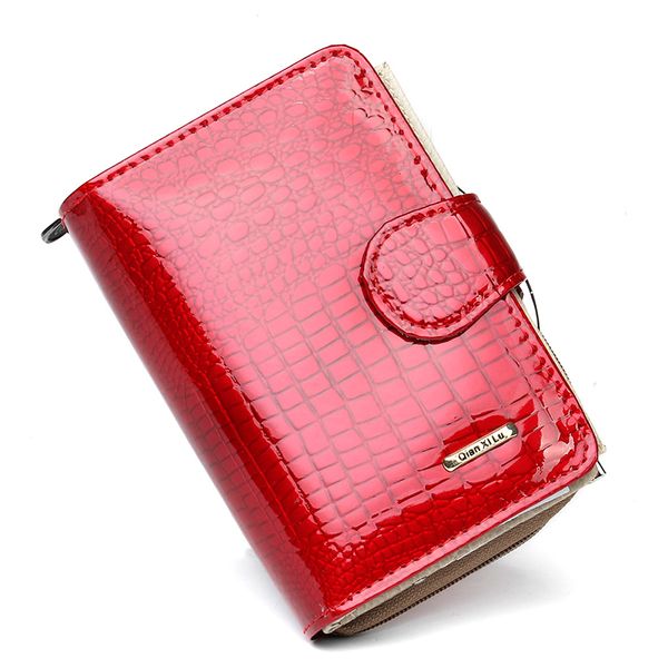

wholesale- new bright genuine leather women wallets alligator grain vertical hasp ma'am coins holder purse wallet ing, Red;black