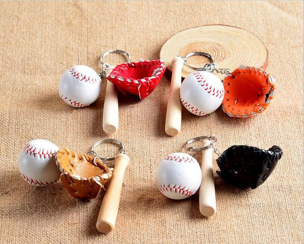 

500pcs mixed colors baseball gloves wooden bat keychains 3 inch pack of 12 key chain ring for bag parts&accessories, Black