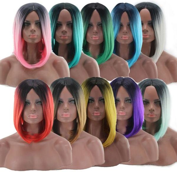

женские короткие парики для косплея ombre color lady sexy полный челка парик прямые волосы бобо парики из косплея синтетические парики 10 цв, Black