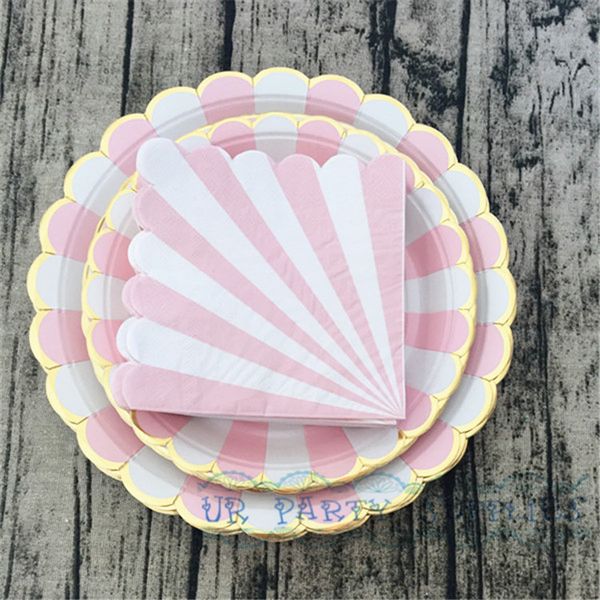 

wholesale-80 sets gold paper ware 9inch 7inch paper plates party tableware buffet supplies napkins wedding baby shower birthday gold party