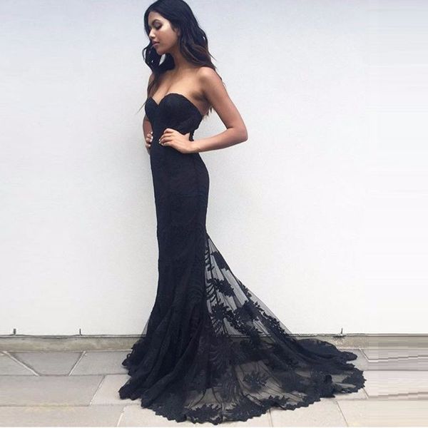 

elegant long black lace mermaid prom dresses 2017 off the shoulder sweetheart backless evening dress formal gowns vestido de festa
