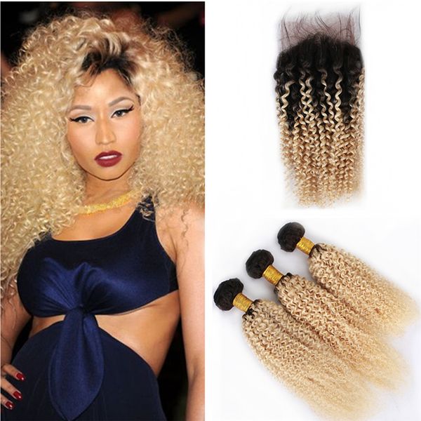Bleach Blonde Ombre Curly Hair Bundle With Clo Ure 1b 613 Platinum