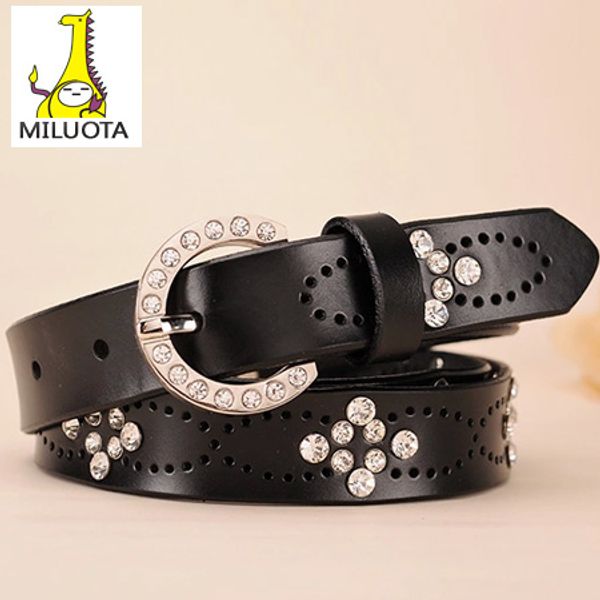 

wholesale- [miluota] 2015 fashion 100% genuine leather belts for women crystal cintos femininos ceinture women belt brand 1309, Black;brown