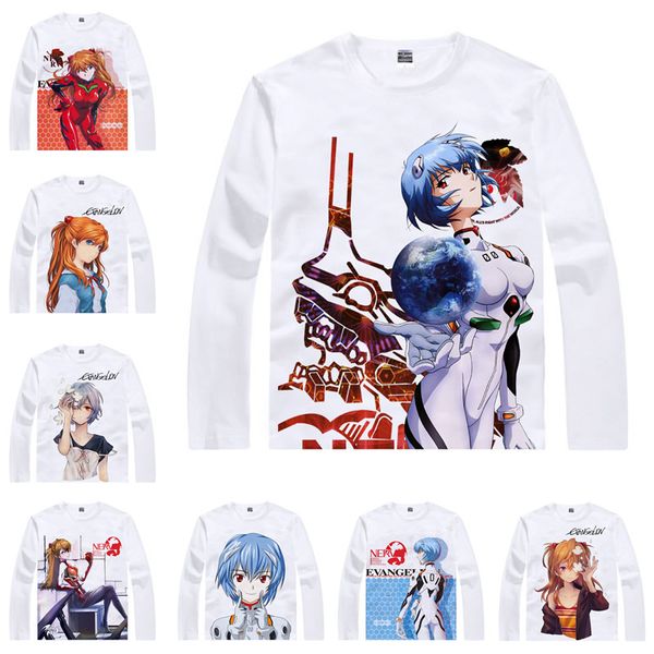 

japanese anime shirt neon genesis evangelion t-shirts multi-style long sleeve asuka langley soryu rei ayanami cosplay costume kawaii gift, White;black