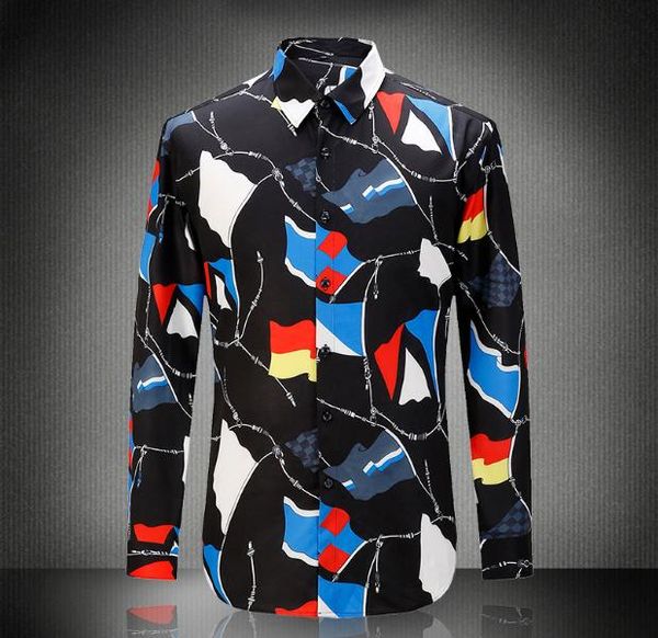 

wholesale- europe and the united states men's new autumn 2016 digital fashion flag printed cotton shirts of cultivate one's morali, White;black