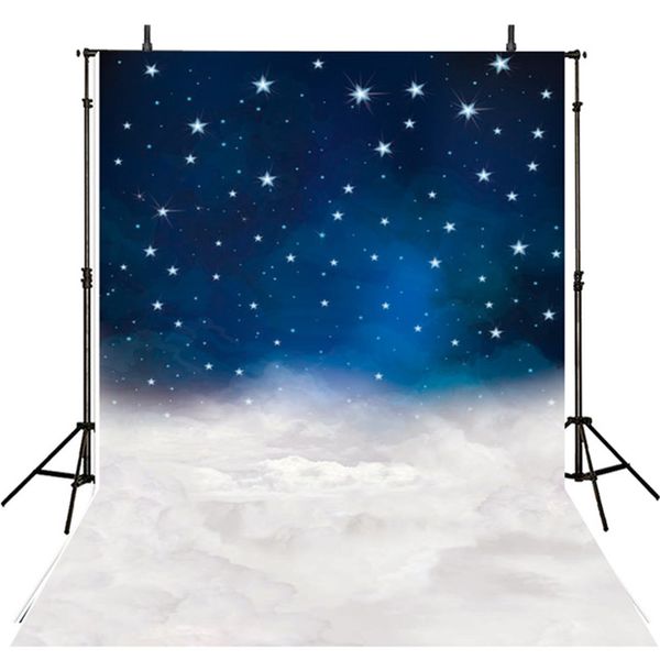 Fondali per fotografia in vinile con stelle glitterate blu notte Nuvole spesse bianche Sfondi per bambini per bambini Puntelli per servizi fotografici per neonati in studio