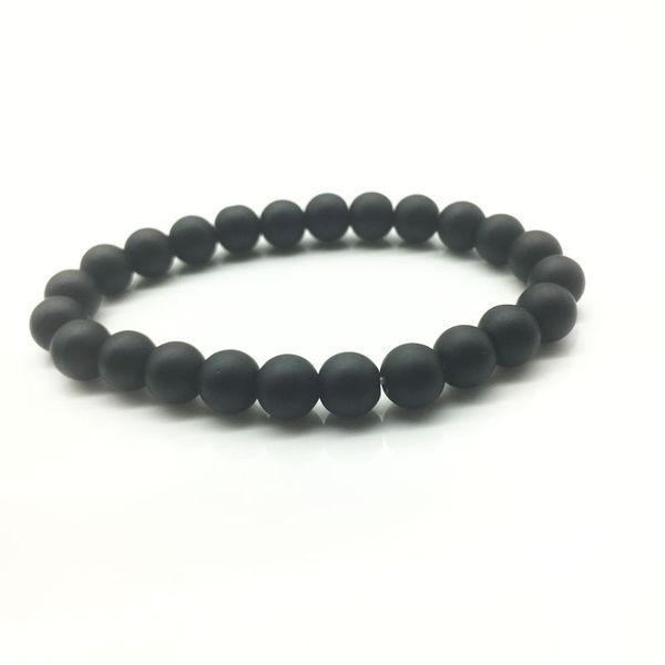 

8mm natural black stone strands beaded elastic charm bracelets for women men fashion party club jewelry