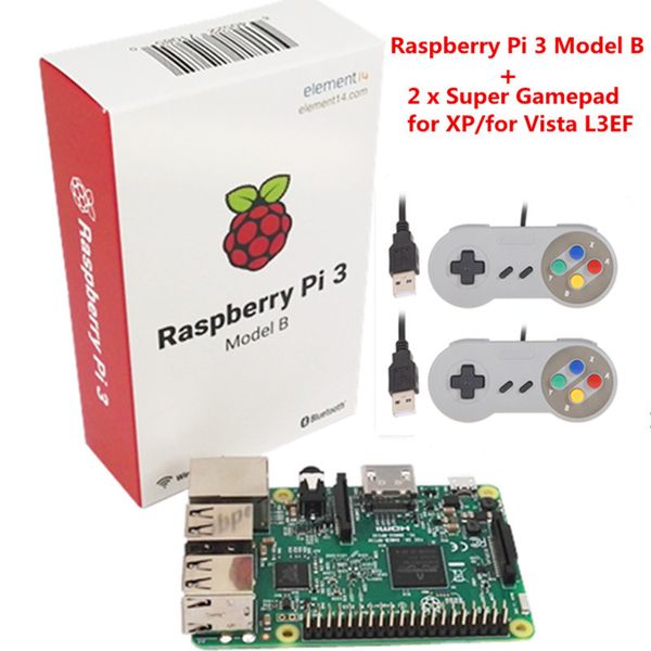 Freeshipping Original Raspberry pi / pi3 com Wi-fi Bluetoothal Element14 Grosso PiB Pi3 Modelo B + 2 x Grosa PI USB Gamepad