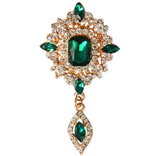 Cristal verde atacado- MZC baratos Water Drop broche Emerald Broach Mulheres Hijab pinos traje barato Cristal X1631 Jóias