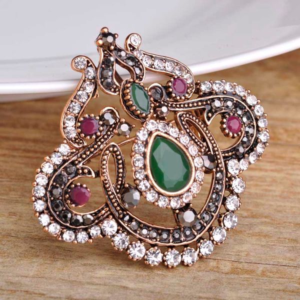 

wholesale- new design green acrylic brooch pins water drop flower women brooches antique gold crystal hair accessories large safety pins, Gray