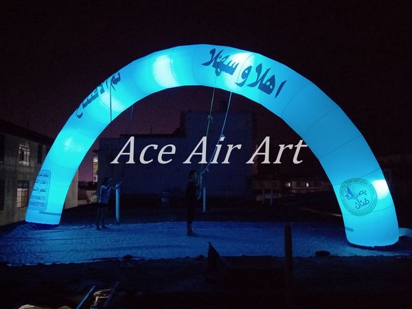 Impressão gratuita de logotipo iluminado arco de publicidade inflável LED para promoção durante o dia e a noite para venda