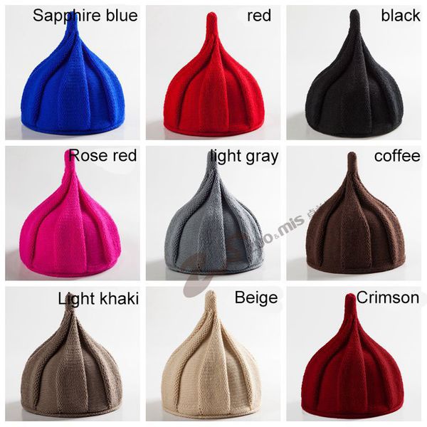 

2017 high-quality warm flower hat, pointed knit hat, wool nipple cap, parent-child knit solid color twist cap, hat, Blue;gray