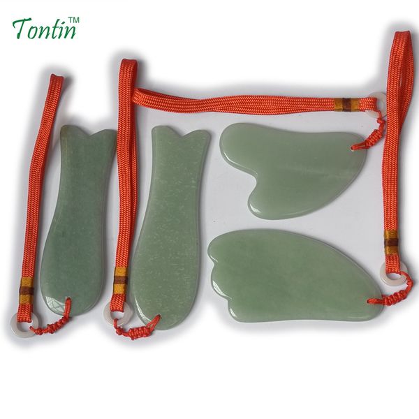

tontin new acupuncture massage guasha tool spa beauty kit natural aventurine 4 pcs/set (2 pcs fish, 1pcs y, 1 pcs triangle