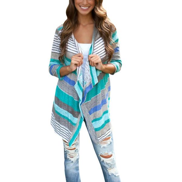 

wholesale-autumn women long sleeve casual cardigan slim striped sweater open knit coat yrd, White;black