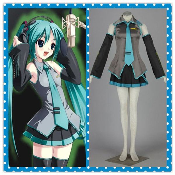 

anime 10pcs vocaloid family hatsune miku cosplay costume set, Black