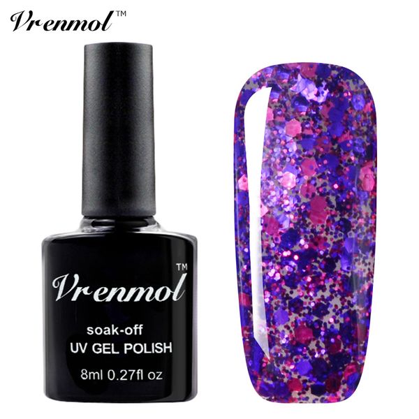 

wholesale-vrenmol 1pcs diamond glitter uv led nail gel polish soak off starry gel varnishes esmaltes base coat gel lacquer, Red;pink