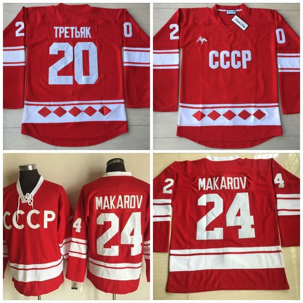

Men's #20 Vladislav Tretiak Russia Jersey 24 Sergei Makarov 1980 CCCP Russia Hockey Jerseys Hockey Jerseys