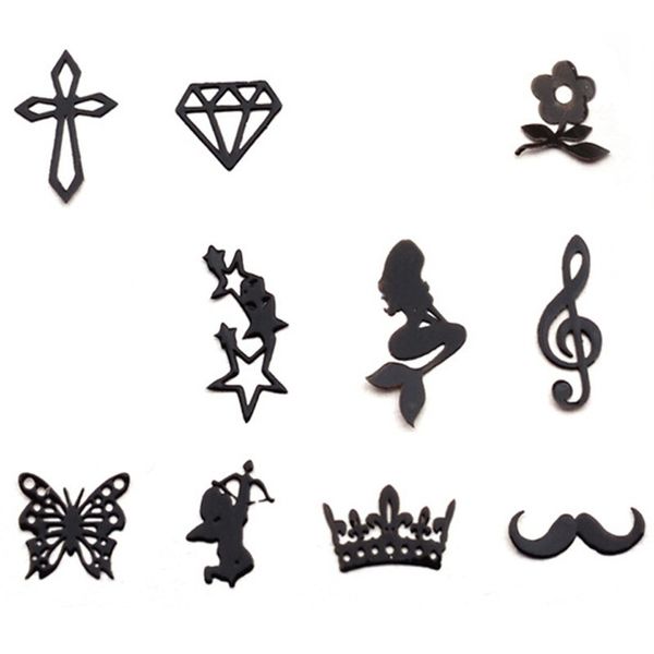 

mermaid beard stars crown butterfly diamond anchor 3d metal christmas nail art decoration slice gold black stickers decal, Silver;gold