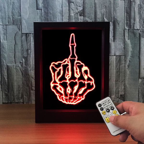 

3D Средний палец LED Photo Frame Украшение лампы ИК-пульт дистанционного 7 RGB свет DC 5V опто