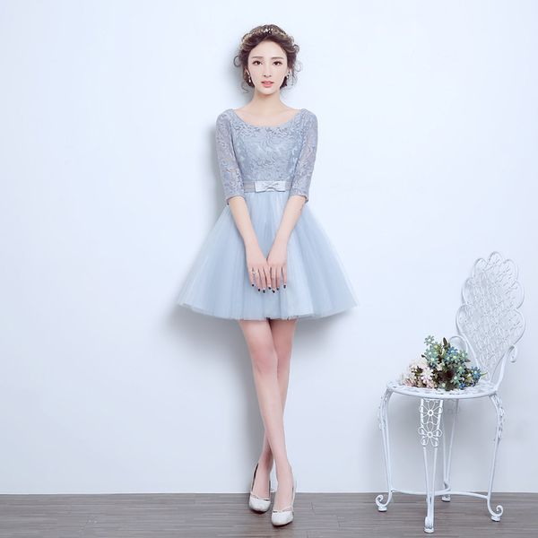 

2017 new short evening dresses with sashes half sleeves elegant bride gown ball prom party homecoming/graduation formal dress, Black;red