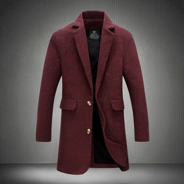 Wholesale- 5XL 2017 New Trench Coat Men Top Fashion Style Spring Winter Overcoat Male  Clothing Quality Wine Red Homme Trench Coat