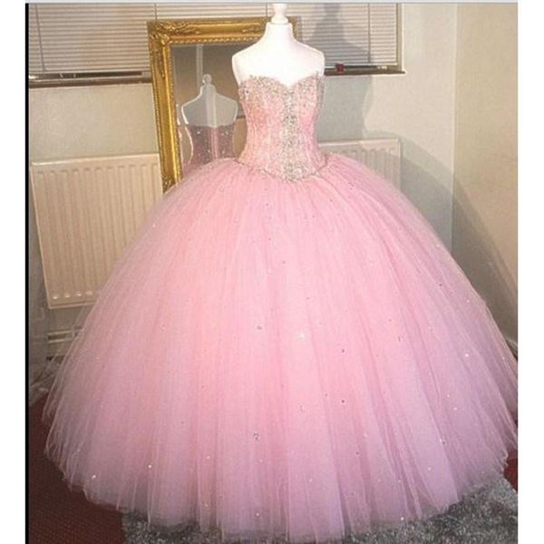 

2017 pink sweetheart ball gown quinceanera dresses with crystals lace up floor length prom party gown sweet 16 dress bm90, Blue;red