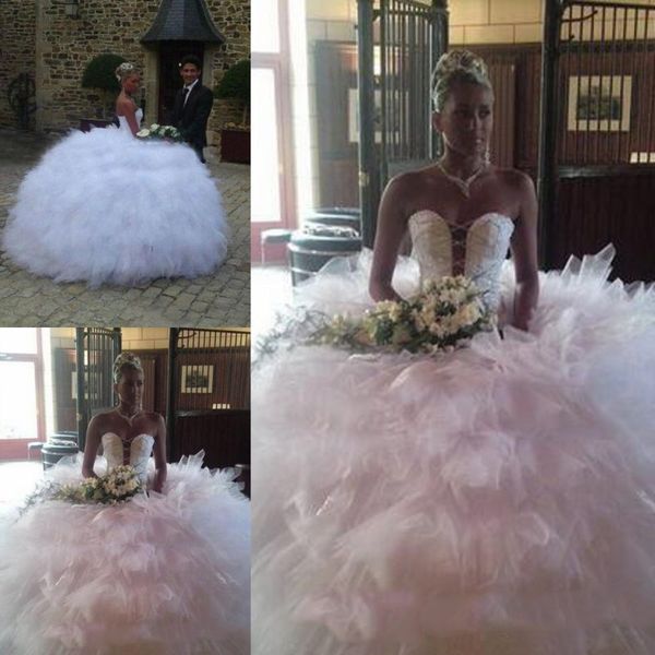 

white tulle ruffles ball gown wedding dresses 2017 african women sweetheart princess bridal gowns lace up back tiered wedding vestidos