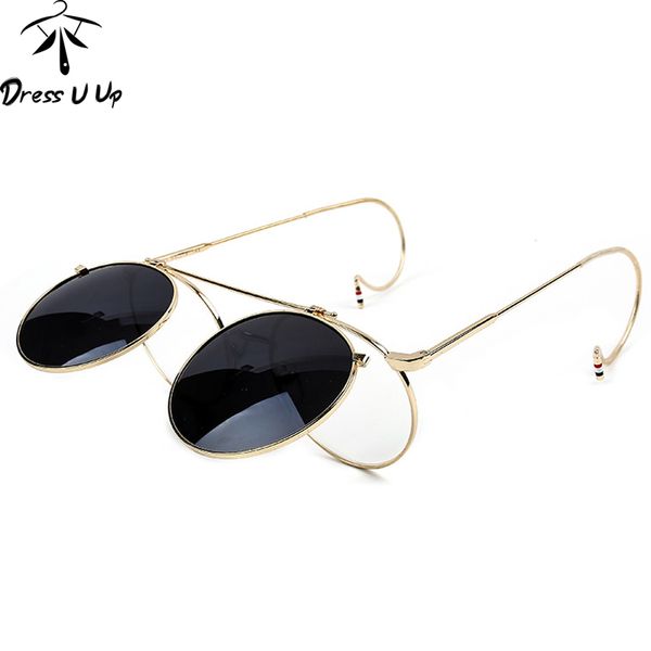 

wholesale- steampunk vintage flip sunglasses men brand designer round sunglasses metal coating sun glasses women retro oculos de sol, White;black