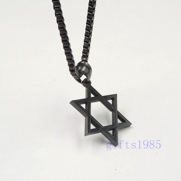 

black charm star of david pendant stainless jewelry classic design box necklace, Silver