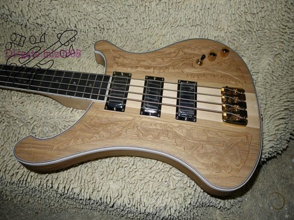 Personalizado 4003 Bass ponte de ouro 4 cordas de uma peça no pescoço Bass Guitar madeira manual Baixo elétrico Made in China frete grátis