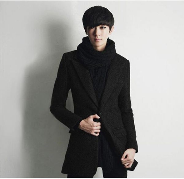 

european and american fashion, cultivate one's morality men's winter new boutique personality long woolen cloth dust coat / m, Black