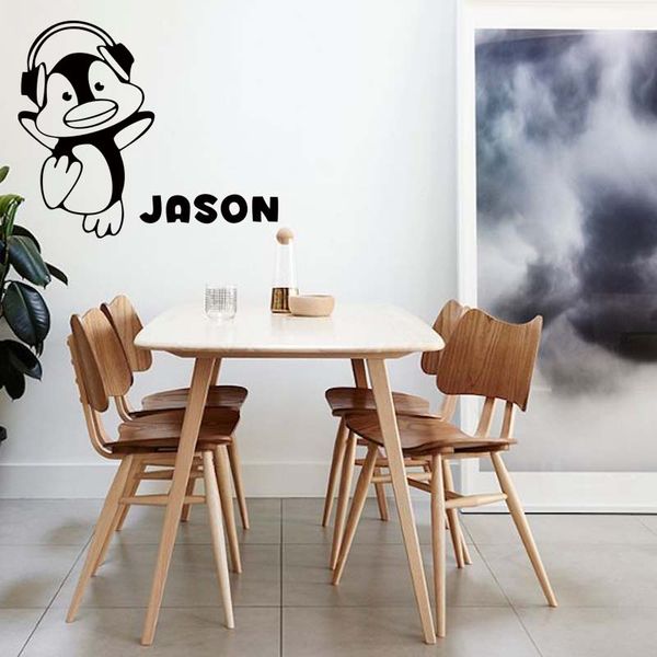 Personalized Your Name Penguin Music Headphone Kid Cute Drawing Room Wall Stickers Bedroom Vinyl Decal Diy Wall Decals Stickers Wall Decals Tree From