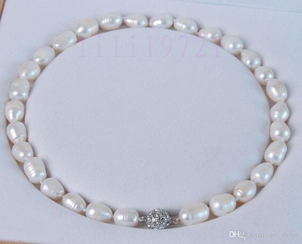 

f* 10-13mm white freshwater cultured pearl necklace 18" ll003, Silver