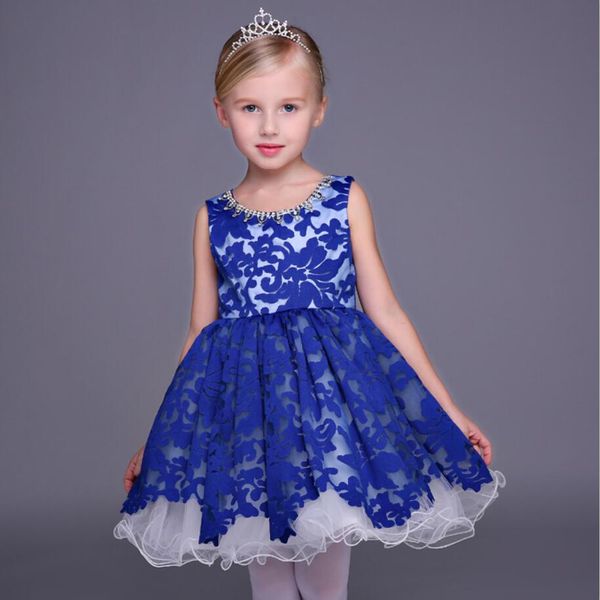 

blue flower girl dresses for wedding little girls kids/children dress 2017 new arrival princess birthday party pageant first communion dress, White;blue