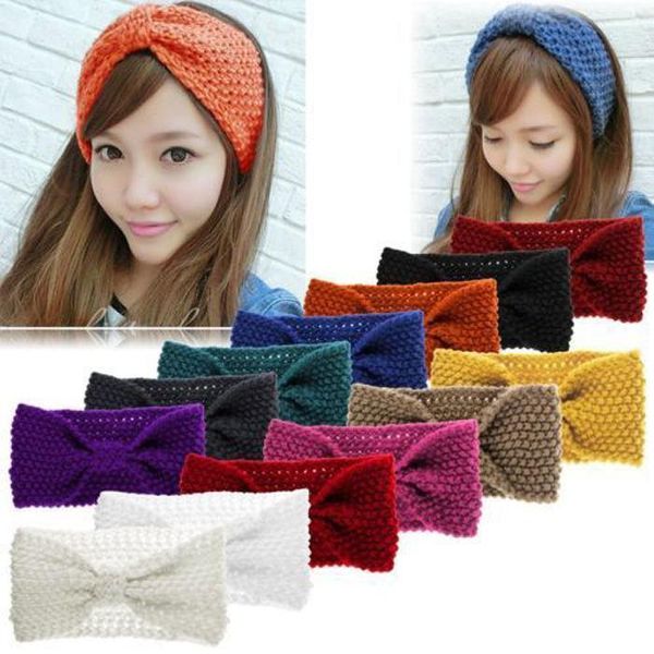 Elegante Mulheres Arco Turbante Crochet Malha Faixa de Cabelo Headband Headwrap Ear Warmer # T701