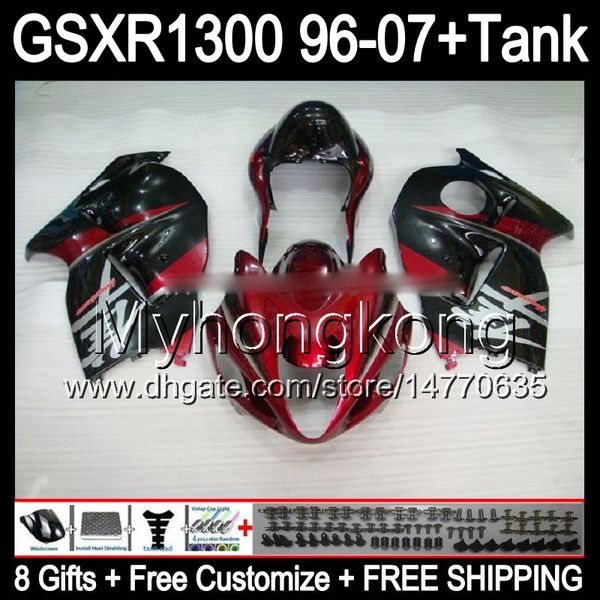 rosso lucido 8gift Per SUZUKI Hayabusa GSXR1300 96 97 98 99 00 01 13MY88 GSXR 1300 GSX-R1300 GSX R1300 02 03 04 05 06 07 TOP carenatura rosso nero