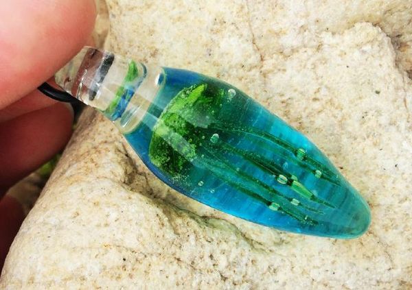

green jellyfish bottom blue glass beades pendants handmade, Silver