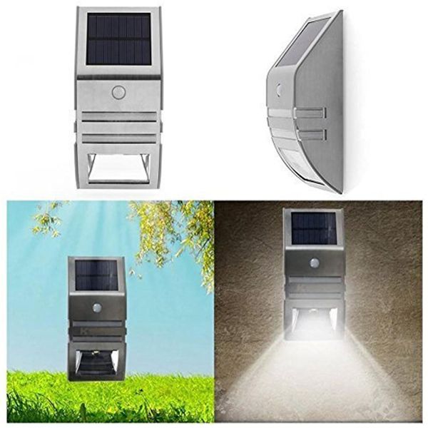 

led stainless steel solar yard lamp outdoor pir motion sensor wall light 2led solar body induction security lamp