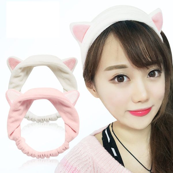 

woman girls cute cat ears headband soft cotton handmade headwrap lady girls elastic turban hair band accessories, Slivery;white